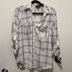 Black & White Windowpane Plaid Button Front Shirt